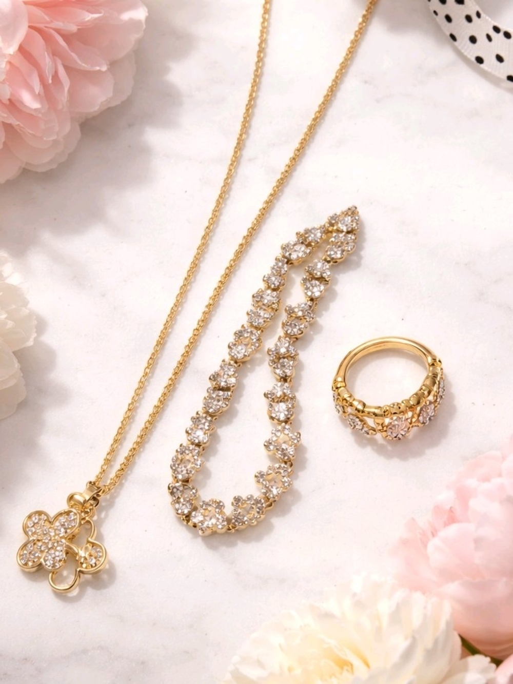 Mother's Day Sale-Yellow Gold Filled Necklace and Ring - Elegant Jewelry $45.